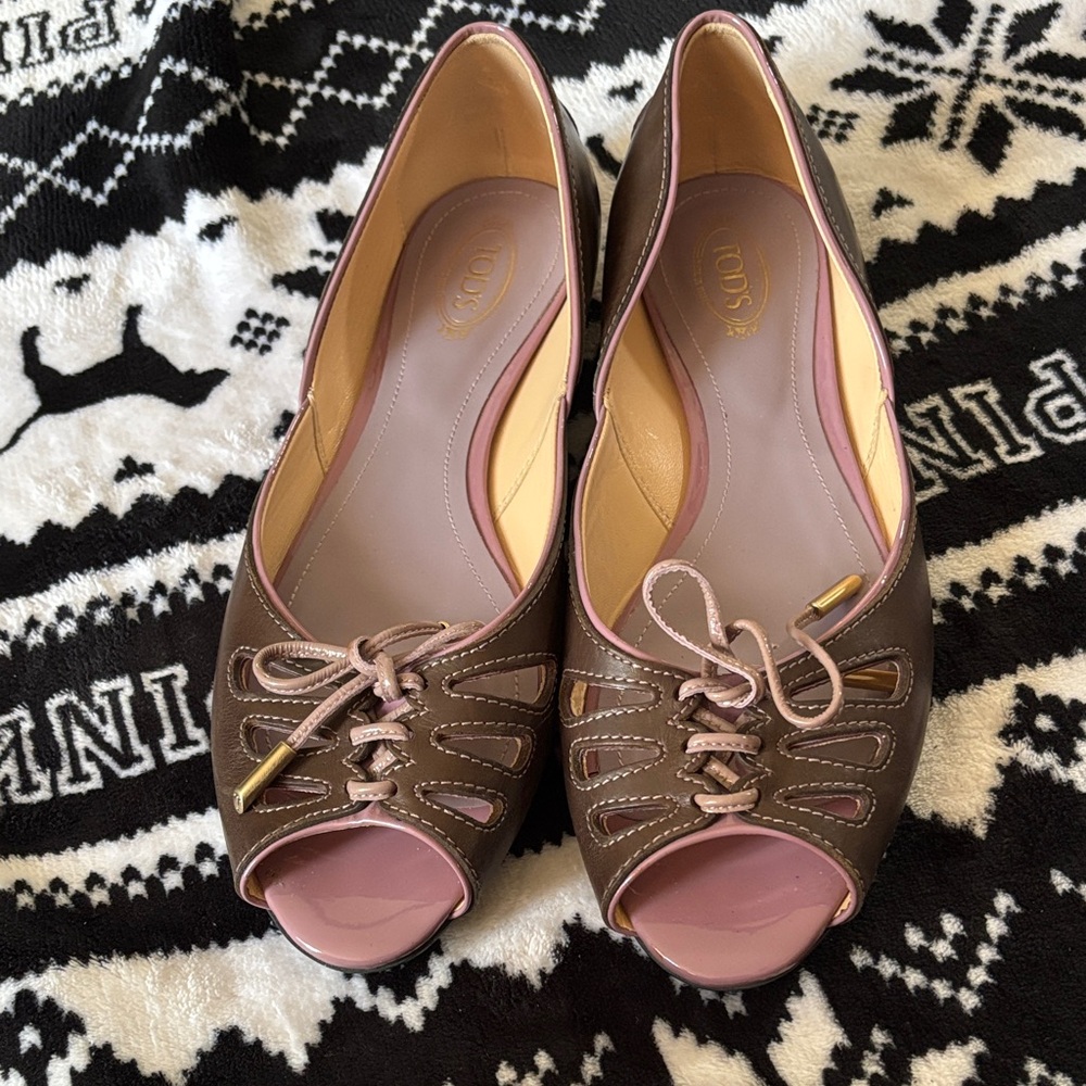 Tod's Brown and Pink Heeled Shoes